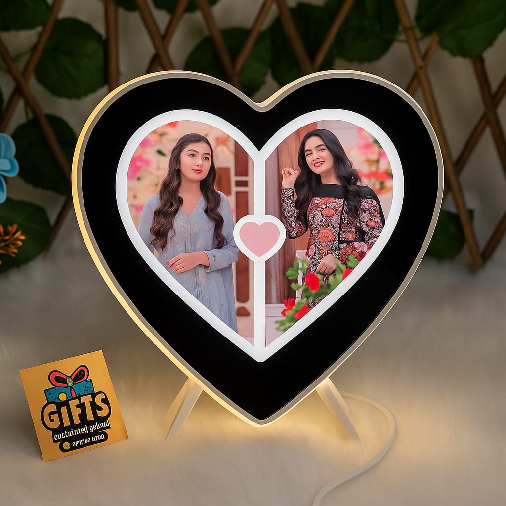 Heart Shape LED Magic Mirror Photo Frame – Customized Romantic Gift