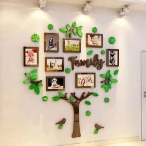 Wooden Family Tree Wall Clock with Backlight
